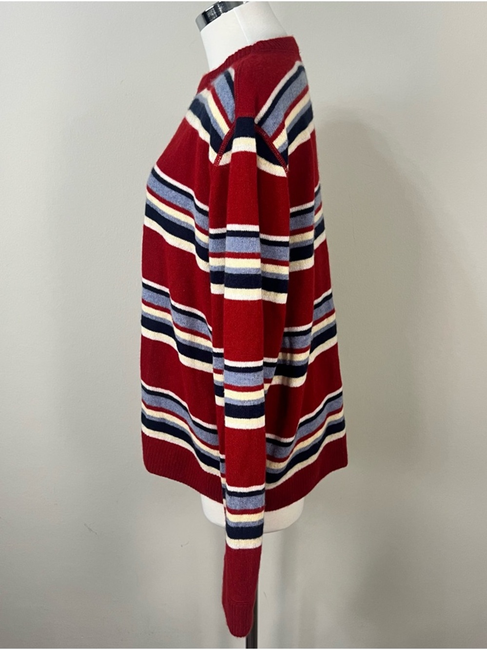 Reformation Cashmere Boyfriend Sweater Striped Red Blue Cream Crew Neck M - Picture 4 of 8